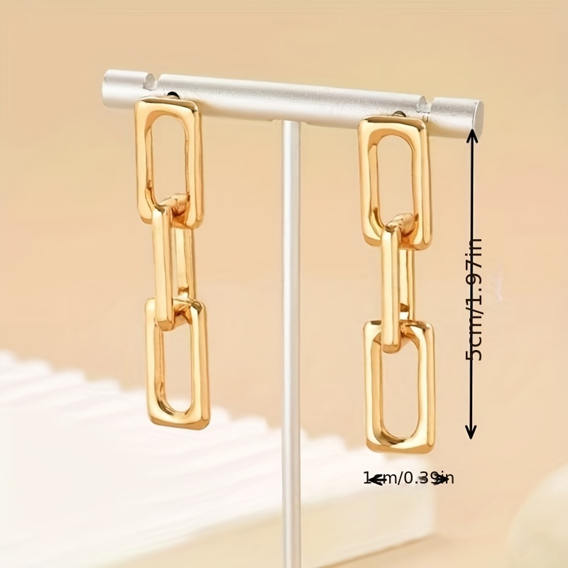 Fashionable Long Rectangular Chain Lock Earrings, Gift for Her